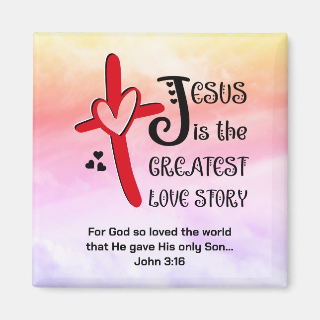 Imán Acuarela JESÚS LA MAYOR HISTORIA DE AMOR cristiana (Frente)