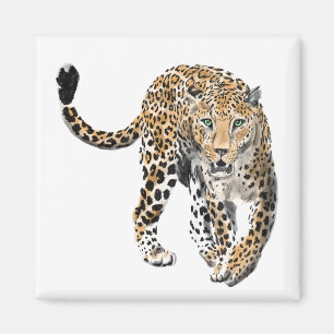 Imán acuarela leopardo gato de la selva animal pintado 