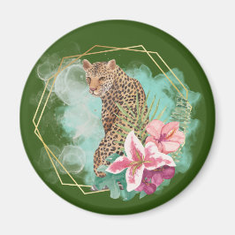 Imán Acuarela Leopardo y Marco Tropical  