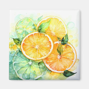 Imán Acuarela Limón Naranja Lima Botánica Cocina