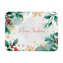 Acuarela Merry Christmas Magnet con hojas