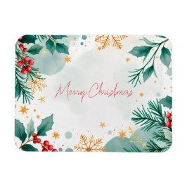 Imán Acuarela Merry Christmas Magnet con hojas