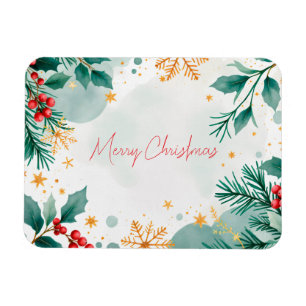 Imán Acuarela Merry Christmas Magnet con hojas