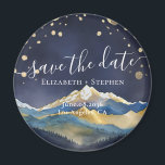 Imán Acuarela Montañas Doradas Boda Salvar La Fecha<br><div class="desc">¡Que Empiece La Aventura! Moderna Boda Vintage Elegante Ahorra La Plantilla De Magnet De Fecha - Verde Azul y Relieve metalizado dorado Faux Cordilleras Montañas Paisajes Paisajes. Estos Diseños Pueden Ser Personalizados Para Su Ocasión Especial Y Serían Perfectos Para Su Boda, Ducha De Novias, Partido De Compromiso, Fiesta De Cumpleaños...</div>