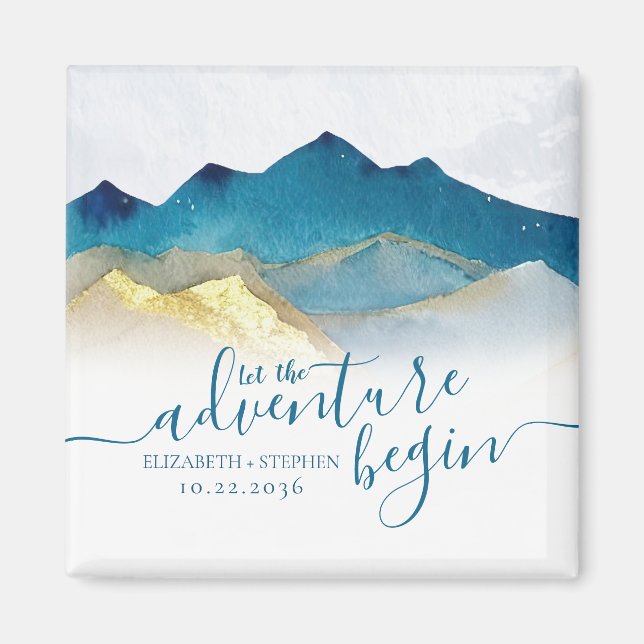 Imán Acuarela Montañas Doradas Boda Salvar La Fecha (Frente)
