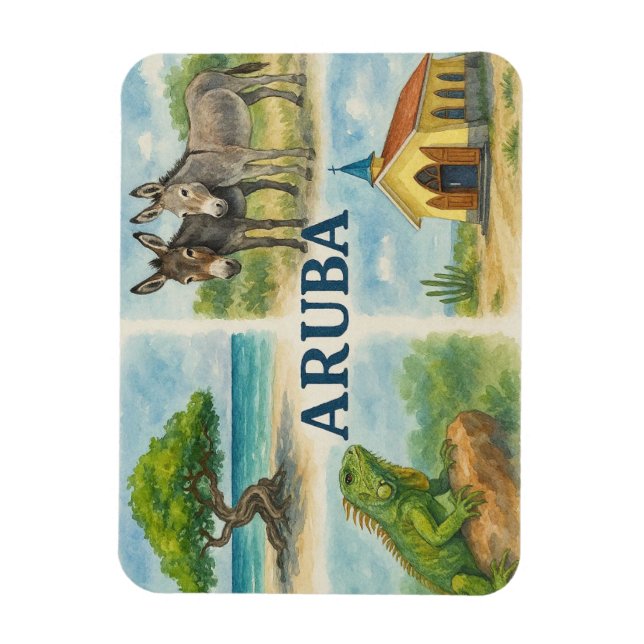 Imán Acuarela multivista de Aruba (Vertical)