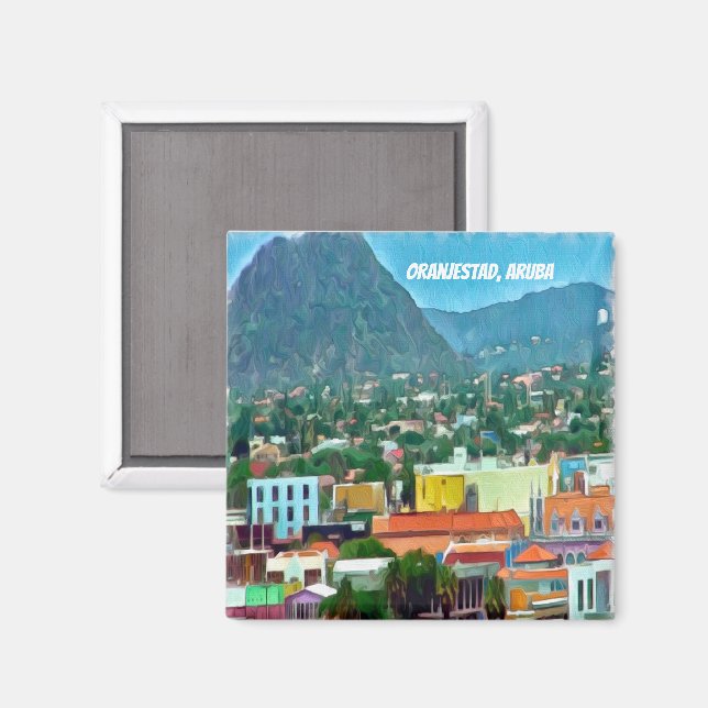 Imán Acuarela Oranjestad, Aruba (Anverso/Reverso)