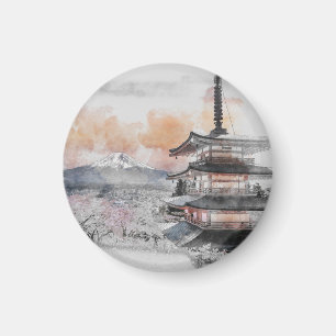Imán Acuarela Pagoda Japonesa y viaje al Mt. Fuji