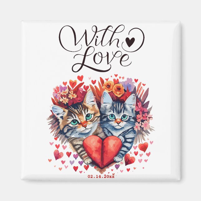 Imán Acuarela San Valentín gatos con amor (Frente)