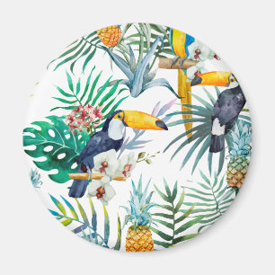 Imán Acuarela tropical del pájaro del loro de la piña