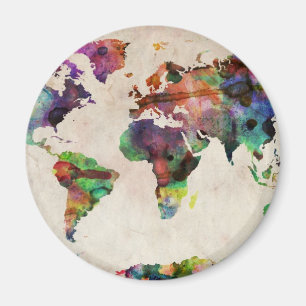 Imán Acuarela urbana del mapa del mundo