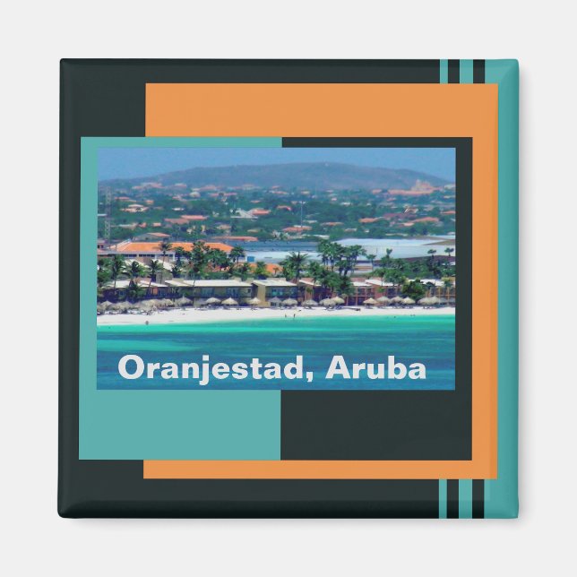 Imán Acuarelas de Oranjestad, Aruba (Frente)