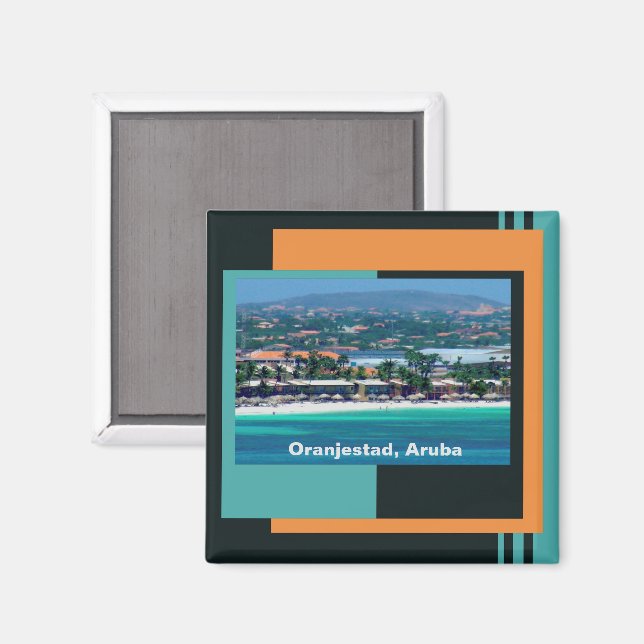 Imán Acuarelas de Oranjestad, Aruba (Anverso/Reverso)