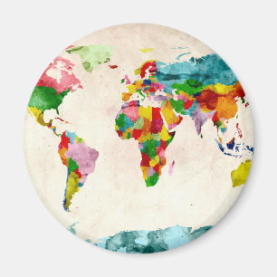 Imán Acuarelas del mapa del mundo