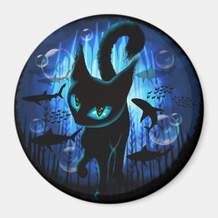 Imán Acuático - Gato surrealista en fantasía oceánica p
