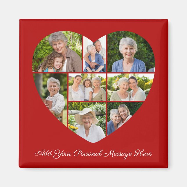 Imán Add Your Own Greeting 8 Photo Collage Heart Cutout (Frente)