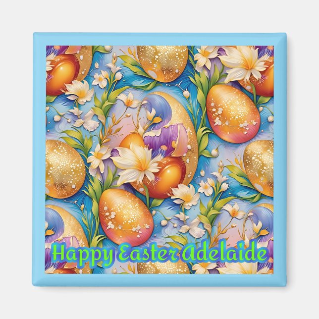Imán ADELAIDE ~ Happy Easter ~ Golden Eggs ~  (Frente)