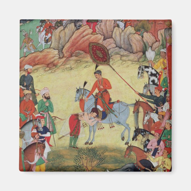 Imán Adham Khan rindiendo homenaje a Akbar en Sarangpur (Frente)