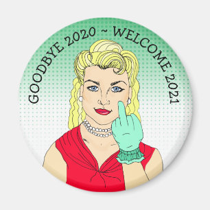 Imán Adiós 2020 Bienvenida 2021 Graciosa dama de retro