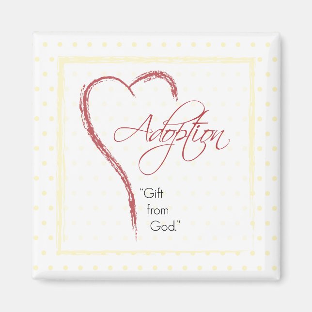 Imán Adopción, puntos religiosos, amarillos con corazón (Frente)