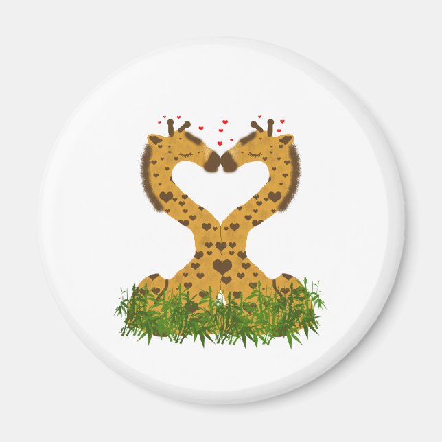 Imán Adorable amor lindo jirafas besar el corazón (Frente)