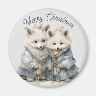 Imán Adorable Artic Fox Holiday Magnet