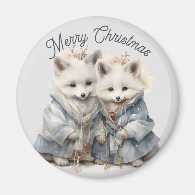 Imán Adorable Artic Fox Holiday Magnet (Frente)