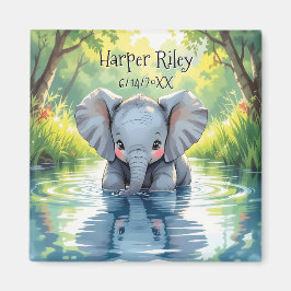 Imán Adorable Baby Elephant and Reflection Personalized