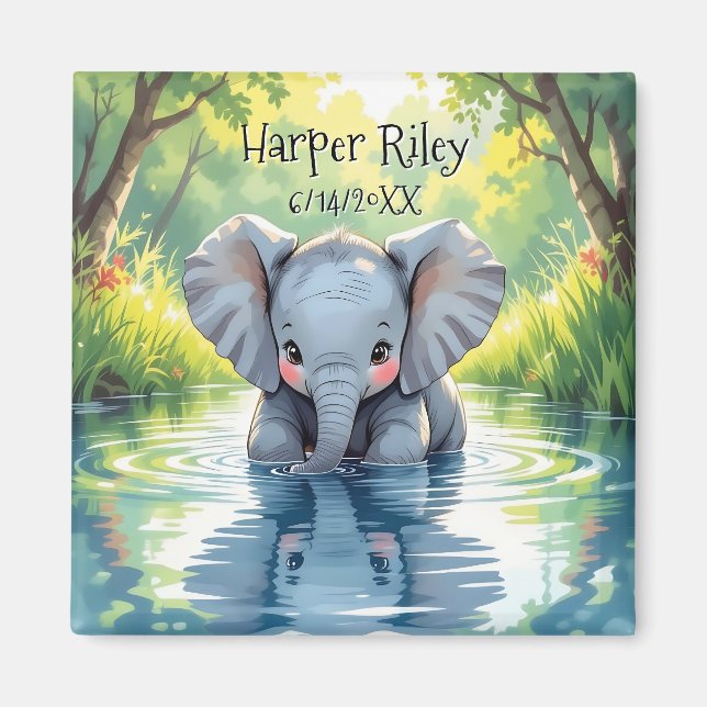 Imán Adorable Baby Elephant and Reflection Personalized (Frente)