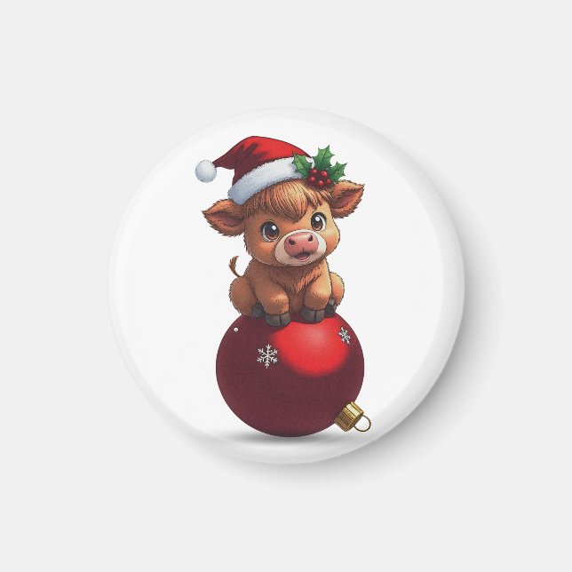 Imán adorable baby highland cow sitting (Frente)