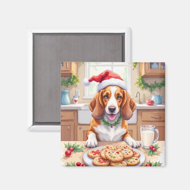 Imán Adorable Basset Hound robando galletas de Navidad (Anverso/Reverso)