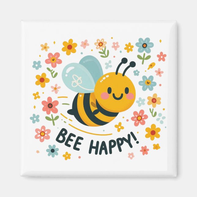 Imán Adorable Bee Happy Square Magnet (Frente)