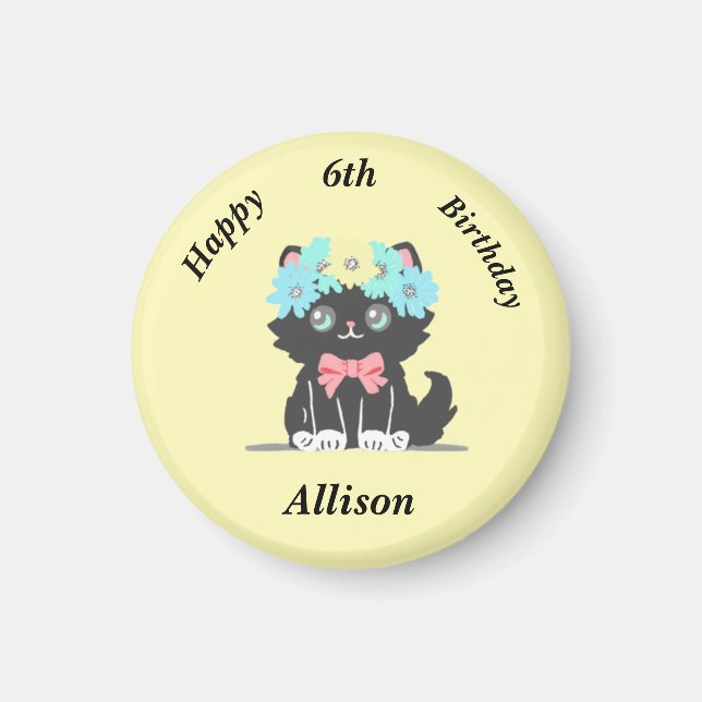 Imán Adorable Black Kitty Birthday Magnet (Frente)