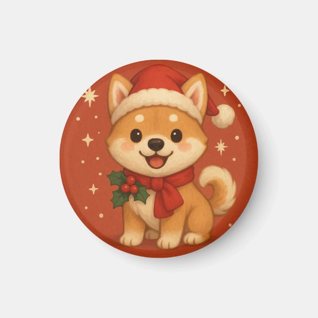 Imán Adorable cachorro de Navidad (Frente)