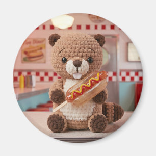 Imán Adorable castor tejido a crochet en un vaso de per