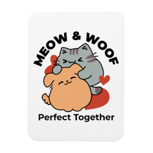 Imán Adorable Cat and Dog Hug - Diseño de Meow & Woof
