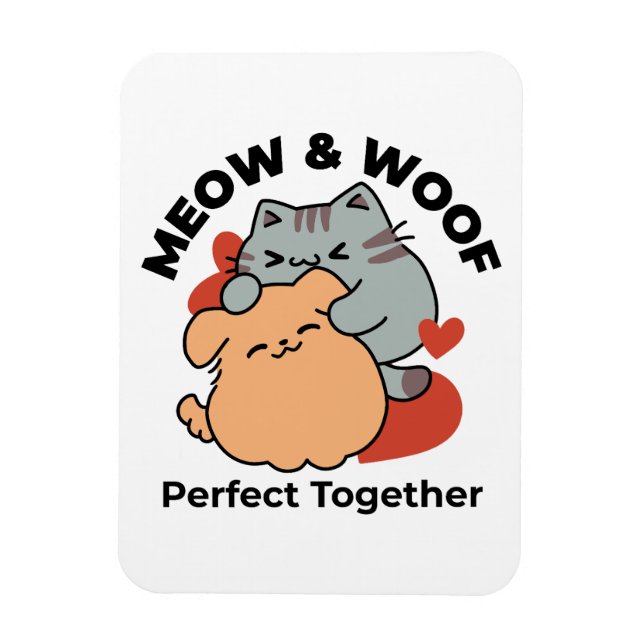 Imán Adorable Cat and Dog Hug - Diseño de Meow & Woof (Vertical)
