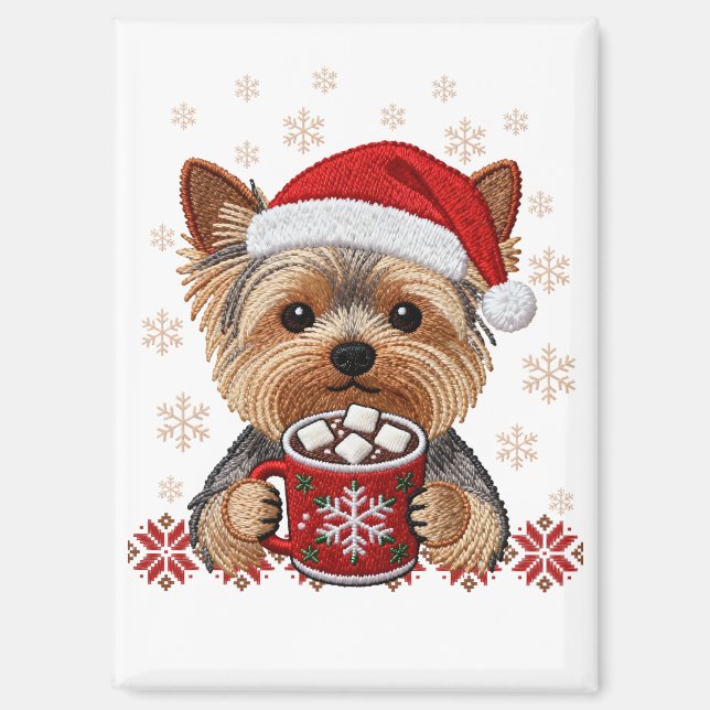Imán Adorable Christmas Yorkshire Terrier (Anverso)