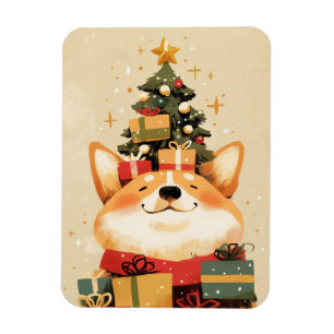 Imán Adorable Corgi galés con regalos de Navidad