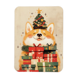 Imán Adorable Corgi Galés con regalos de Navidad