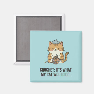 Imán Adorable gato ginger croché sombrero azul bola de