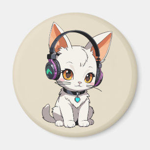 Imán Adorable gato kawaii con auriculares