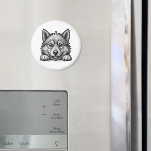 Imán Adorable Husky Puppy Wood Engraving Style