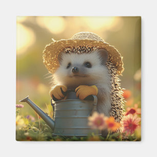 Imán Adorable jardinero de peluche en un campo de flore