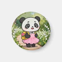 Imán Adorable Kawaii Panda Girl on a Dreamy Path
