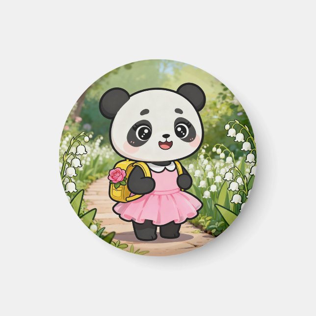 Imán Adorable Kawaii Panda Girl on a Dreamy Path (Frente)