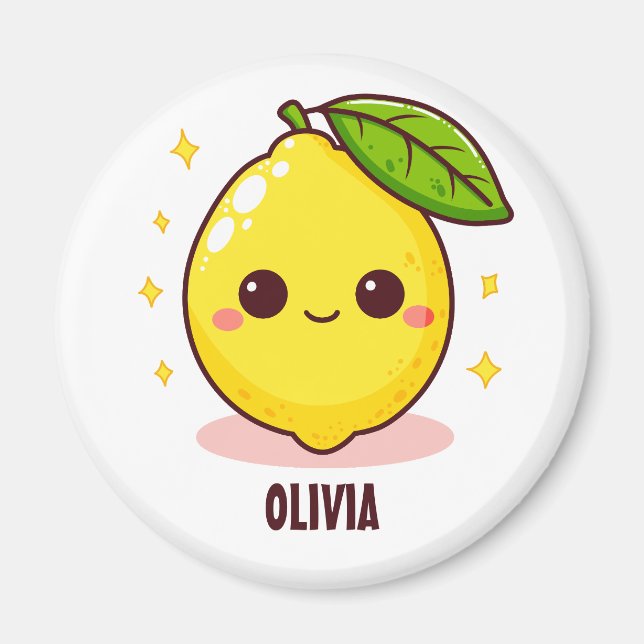 Imán Adorable limón amarillo blanco personalizado perso (Frente)