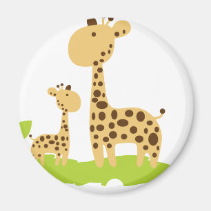 Imán Adorable mamá y bebé Giraffe Verde y Amarillo