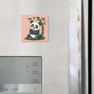 Imán Adorable Panda Abrazando Bambú Arte de Dibujos Ani