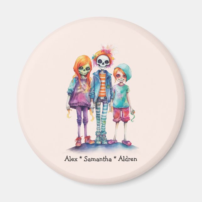 Imán Adorable Pastel Zombie Trio - Cute Halloween (Frente)